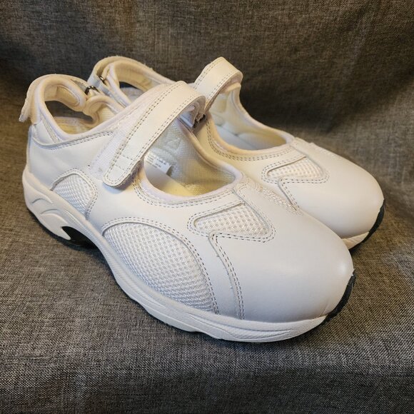 Women's 8.5 XW Drew Flame White Leather Orthopedic Strap Mary Jane Shoes - Picture 2 of 9